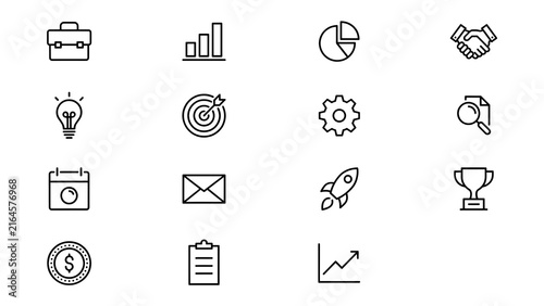 Business and Productivity Icons Set, Office Work and Management Outline Symbols