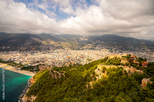 Konstfotografi Alanya Castle Kalesi and Ehmedek fortress with panoramic view over city beach an
