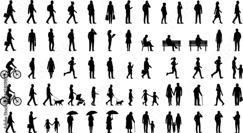 People silhouettes in elevation side view | Architecture people | silhouettes of people | 2D people | Section Elevation View | Architectural drawing people | characters	