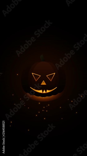 Jack-o'-lantern with flickering light and rising smoke in darkness