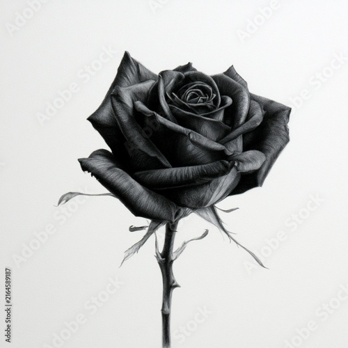 dark feminine rose in a gothic pencil sketch style, featuring delicate petals, dramatic shading, and an elegant mysterious atmosphere.