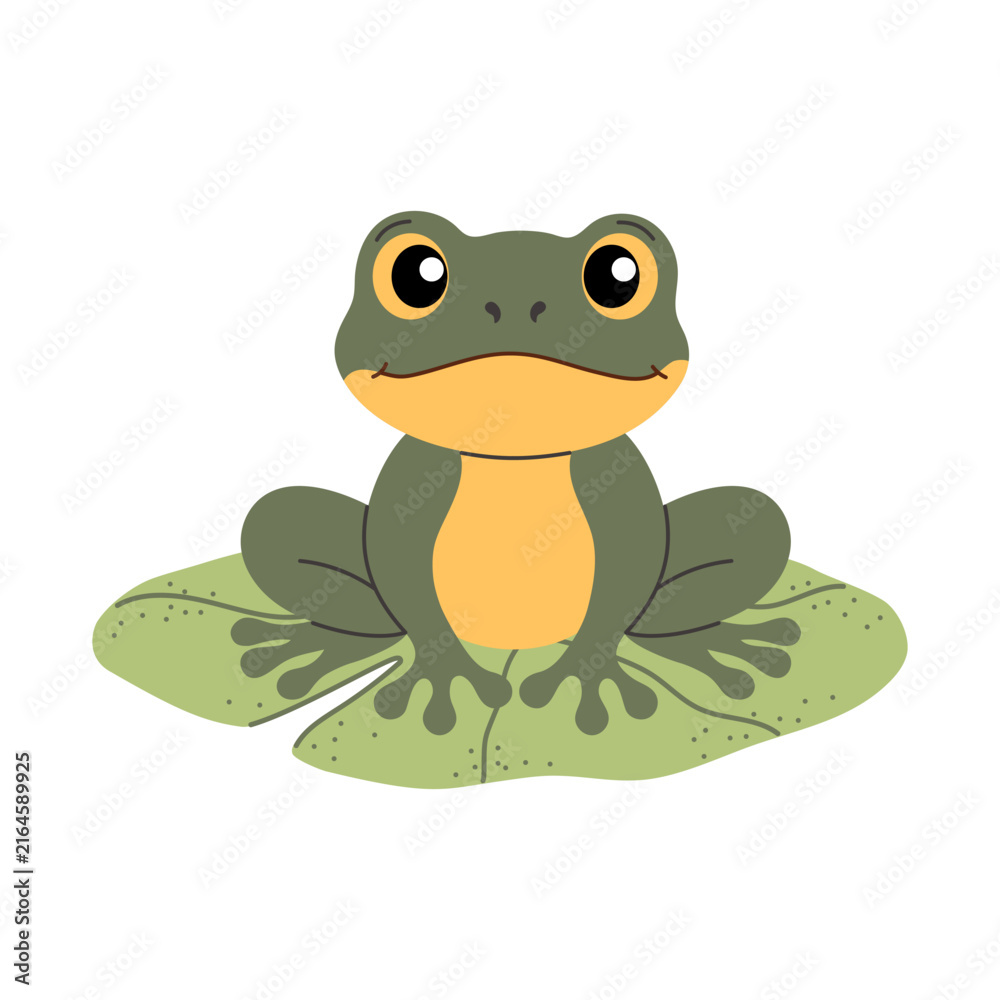 Obraz premium Frog sitting on a leaf. Isolated vector illustration.