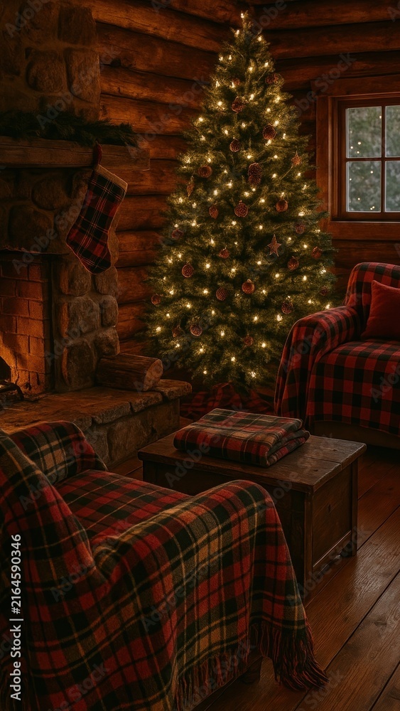 Naklejka premium Cozy cabin Christmas ambiance mobile wallpaper