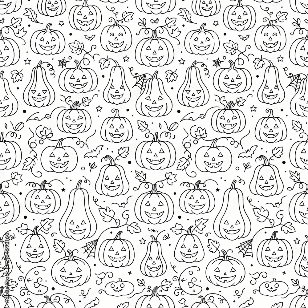 Halloween seamless pattern with black bats, purple and orange gradient background, spooky holiday texture