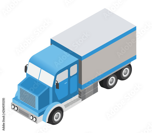 Blue delivery truck transporting cargo in isometric view