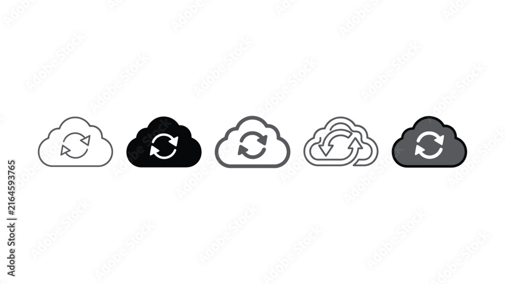 Fototapeta premium Set of five different cloud computing synchronization icons isolated on white background