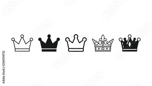 Foto Set of five different crown icons isolated on a white background