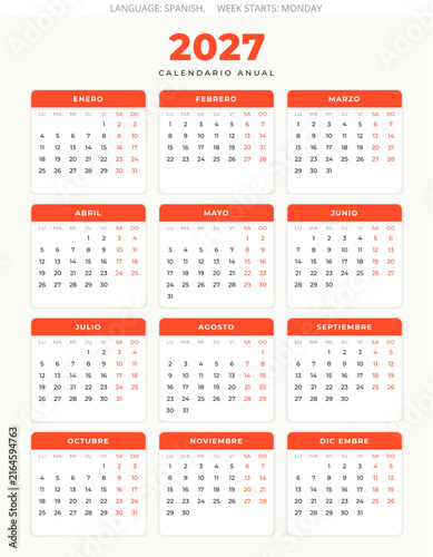 Spanish Spain 2027 calendar planner modern layout in vector