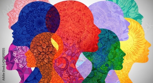 Abstract colorful human silhouettes with intricate patterns
