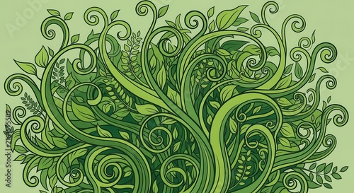 Abstract green swirling leaves and branches nature