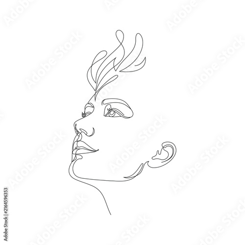 Minimal Line Art of Woman’s Face Looking Up – Modern One Line Portrait Illustration