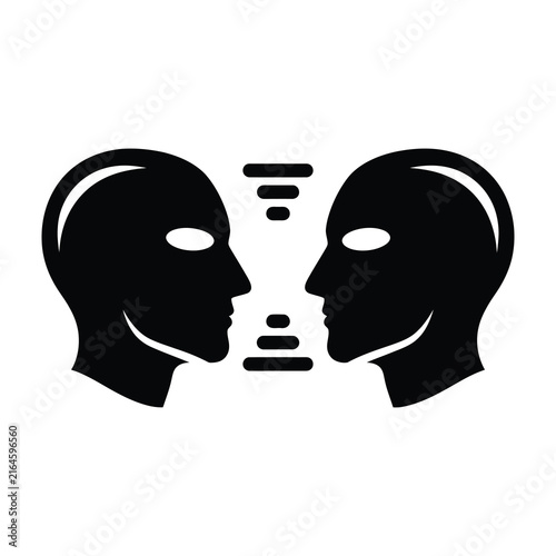 Quadro su tela Telepathy Connection Icon Showing Two Human Heads Communicating With Brain Waves