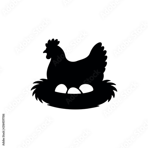 Brooding Hen in Nest silhouette icon vector illustration on white background.