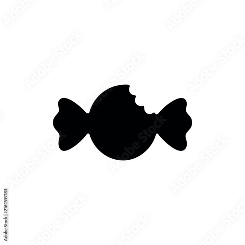 Candy with a bite taken out of it presented in its wrapper silhouette icon vector illustration on white background.