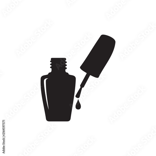 Nail Polish Bottle and Brush silhouette icon vector illustration on white background.