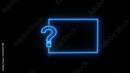 Question mark neon sign light on black background. Quiz trivia game competition. blue neon question mark frame for quizzes and FAQs. Game announcement neon message. Answer question, Examination test.