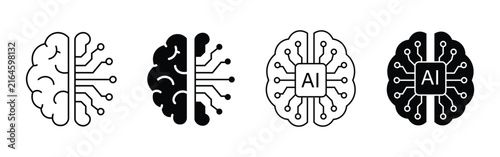 Canvas Print Artificial intelligence brain and microchip technology icon set