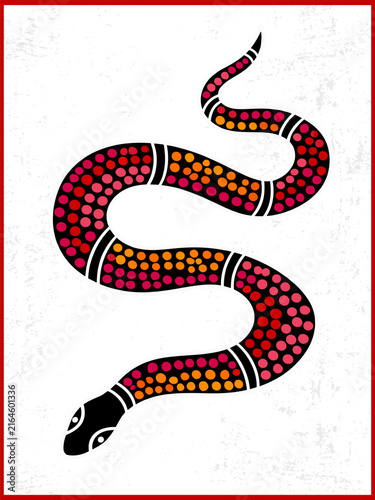 Australian Aboriginal snake vector illustration with traditional rainbow serpent dot art