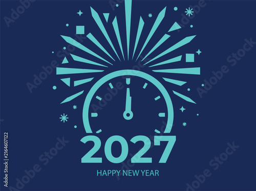 2027 New Year celebration illustration with clock and firework burst
