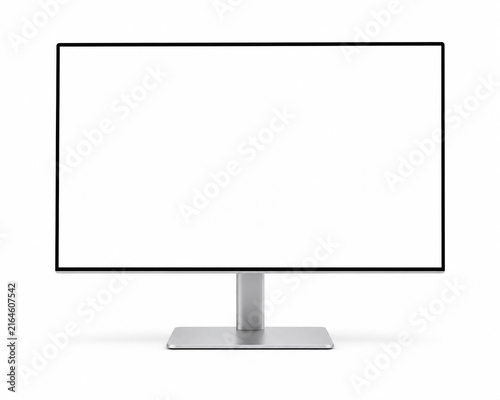 Slim Desktop Monitor Mockup with Blank White Screen Isolated on White Background