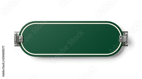 Blank Green Oval Sign with White Border and Metal Brackets.