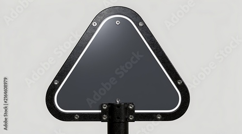 Modern Triangular Warning Sign with Black Frame and White Border.