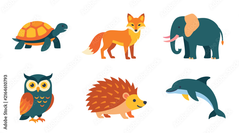 Fototapeta premium Assorted Cute Flat Design Animals Collection