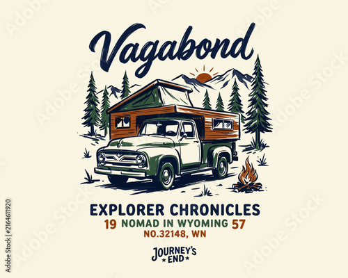 Фотография Vintage vagabond camper truck illustration