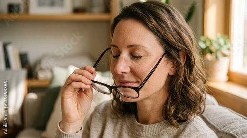Relaxed Woman Enjoying Quiet Moment at Home