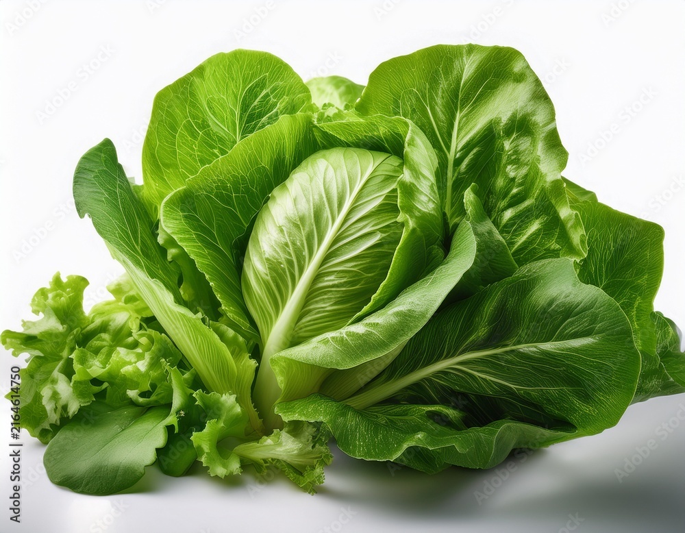 Fototapeta premium fresh organic leafy green vegetable close up with vibrant garden foliage isolated on white background