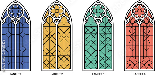 Foto Collection of Gothic lancet window patterns vector pack