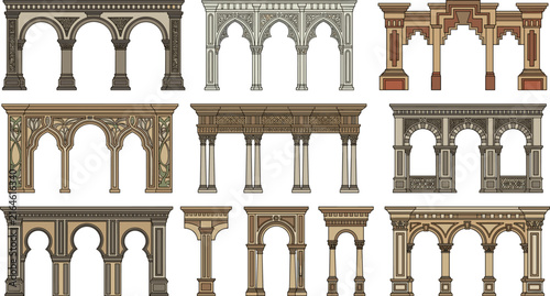 Photography Collection of historical architectural arches and colonnades