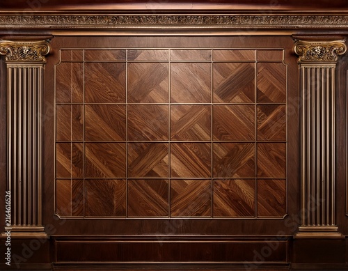 classic premium luxury wood paneling wall background or texture highly crafted traditional wood paneling wall and floor with a frame and column pattern