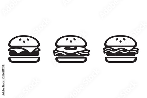 Set of three cute pixel art burger icons