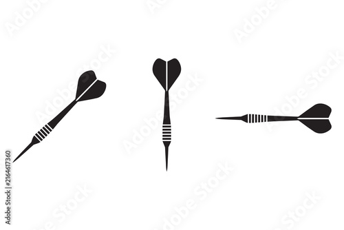 Three black dart icons set for game and sport design