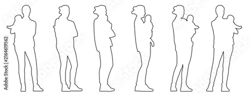 Vector concept conceptual black silhouette of a woman baby in her arms from different perspectives isolated on white background. A metaphor for motherhood, love and care, family, and lifestyle