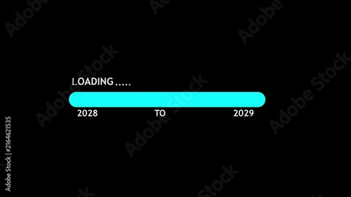 Loading progress bar for the transition from year 2028 to 2029 on black background