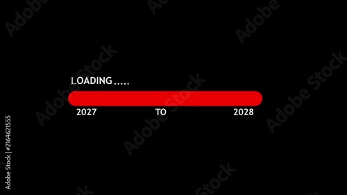 Loading progress bar showing transition from year 2027 to 2028 on black background
