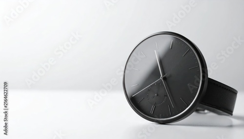 Minimalist Black Wristwatch with Clean Design on White Background.