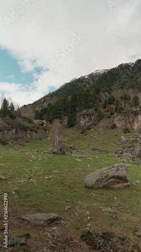 Vertical shot of wild mountain slope in Sant Maurici, Spain