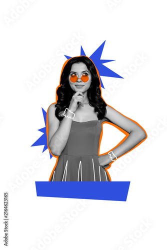 Canvastavla Creative trend collage of curious young female look interested empty space fashi