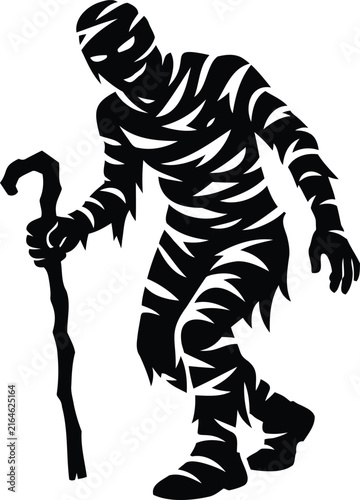Foto Black silhouette of an ancient egyptian mummy wrapped in bandages walking with a