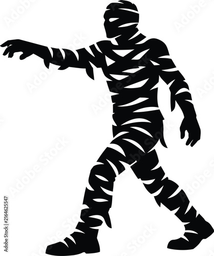 Obraz na plátne Black silhouette of a walking mummy wrapped in bandages isolated on a white back