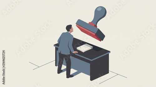 Rubber stamp denial concept over insurance claim documents with tense adult
