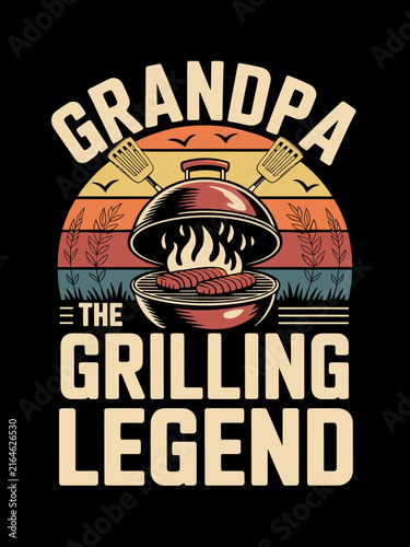 Grandpa the grilling legend kettle BBQ sausages retro sunset
