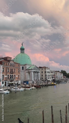 San Simeone Piccolo church on Grand Canal at sunset in Venice, Italy.