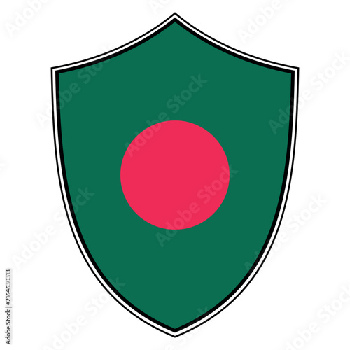 Heraldic shield emblem with Bangladesh national flag red circle