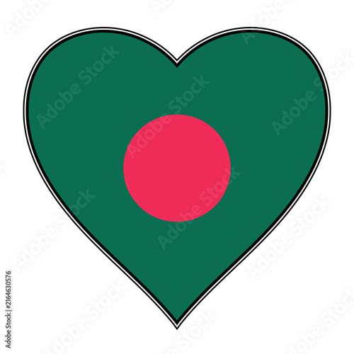 Heart symbol with Bangladesh flag circle on green background