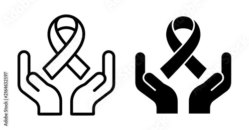 Awareness Ribbon with Hands Support and Charity Icons Collection