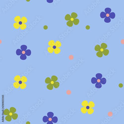 Seamless floral patttern with dots. Vector illustration for textile.eps